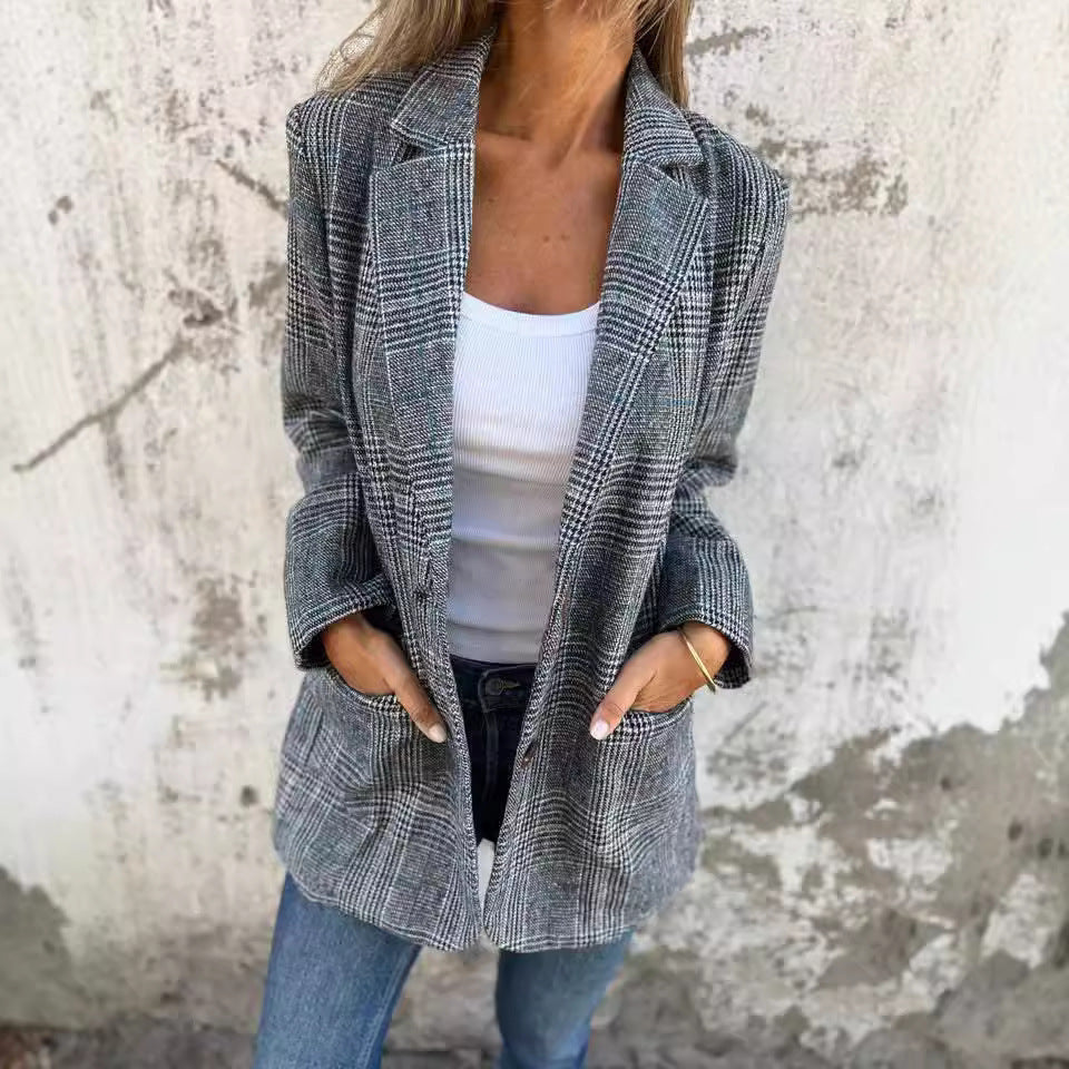 Veste Blazer Pied-de-Poule Rétro – Élégance & Charme Intemporel